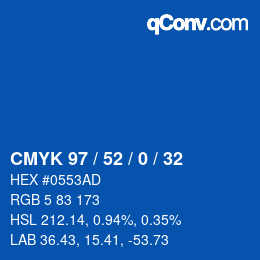 カラーコード: CMYK 97 / 52 / 0 / 32 | qconv.com