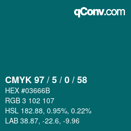 カラーコード: CMYK 97 / 5 / 0 / 58 | qconv.com