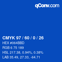 カラーコード: CMYK 97 / 60 / 0 / 26 | qconv.com