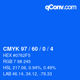 カラーコード: CMYK 97 / 60 / 0 / 4 | qconv.com