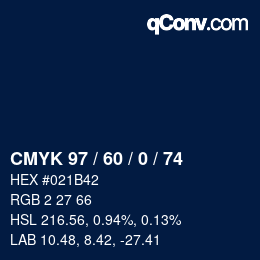 カラーコード: CMYK 97 / 60 / 0 / 74 | qconv.com