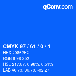 カラーコード: CMYK 97 / 61 / 0 / 1 | qconv.com