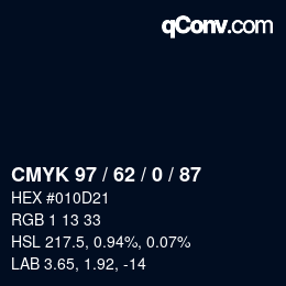 カラーコード: CMYK 97 / 62 / 0 / 87 | qconv.com
