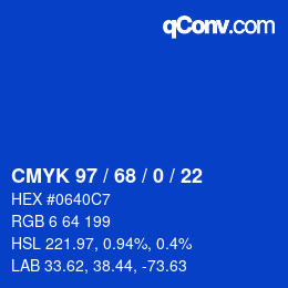 颜色代码: CMYK 97 / 68 / 0 / 22 | qconv.com