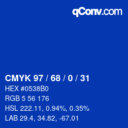 カラーコード: CMYK 97 / 68 / 0 / 31 | qconv.com