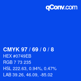 カラーコード: CMYK 97 / 69 / 0 / 8 | qconv.com
