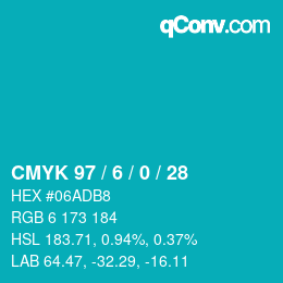 颜色代码: CMYK 97 / 6 / 0 / 28 | qconv.com