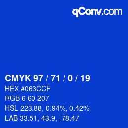 カラーコード: CMYK 97 / 71 / 0 / 19 | qconv.com