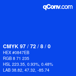 カラーコード: CMYK 97 / 72 / 8 / 0 | qconv.com