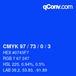 Color code: CMYK 97 / 73 / 0 / 3 | qconv.com