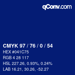 カラーコード: CMYK 97 / 76 / 0 / 54 | qconv.com