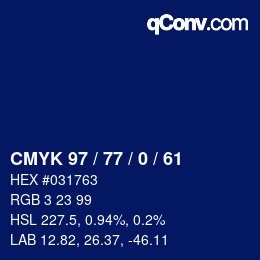 Color code: CMYK 97 / 77 / 0 / 61 | qconv.com