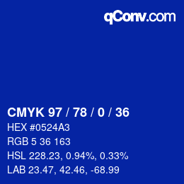 カラーコード: CMYK 97 / 78 / 0 / 36 | qconv.com