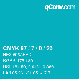 颜色代码: CMYK 97 / 7 / 0 / 26 | qconv.com