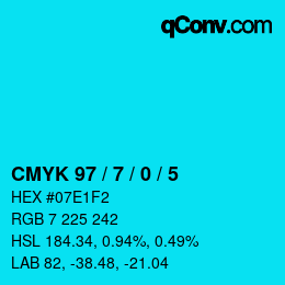 カラーコード: CMYK 97 / 7 / 0 / 5 | qconv.com