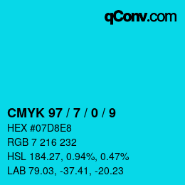 カラーコード: CMYK 97 / 7 / 0 / 9 | qconv.com