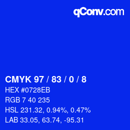 カラーコード: CMYK 97 / 83 / 0 / 8 | qconv.com