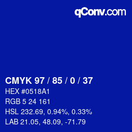 カラーコード: CMYK 97 / 85 / 0 / 37 | qconv.com