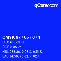 カラーコード: CMYK 97 / 86 / 0 / 1 | qconv.com