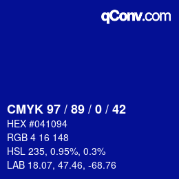 Color code: CMYK 97 / 89 / 0 / 42 | qconv.com