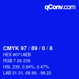 カラーコード: CMYK 97 / 89 / 0 / 8 | qconv.com