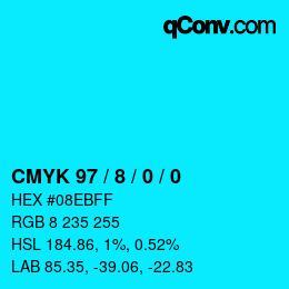 カラーコード: CMYK 97 / 8 / 0 / 0 | qconv.com
