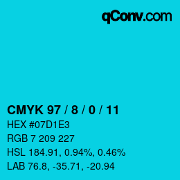 カラーコード: CMYK 97 / 8 / 0 / 11 | qconv.com