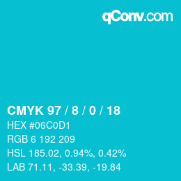 颜色代码: CMYK 97 / 8 / 0 / 18 | qconv.com