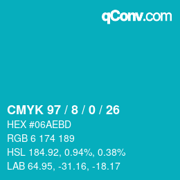 颜色代码: CMYK 97 / 8 / 0 / 26 | qconv.com