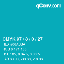 カラーコード: CMYK 97 / 8 / 0 / 27 | qconv.com