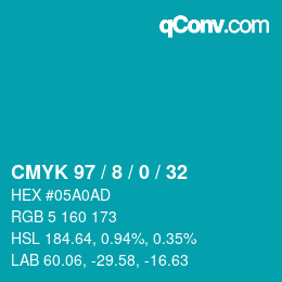 カラーコード: CMYK 97 / 8 / 0 / 32 | qconv.com