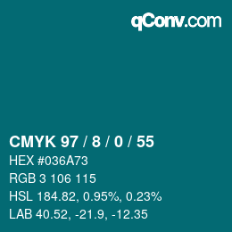 カラーコード: CMYK 97 / 8 / 0 / 55 | qconv.com