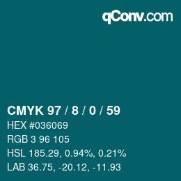 カラーコード: CMYK 97 / 8 / 0 / 59 | qconv.com