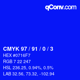 Color code: CMYK 97 / 91 / 0 / 3 | qconv.com