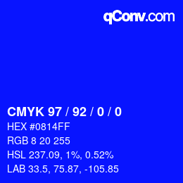 カラーコード: CMYK 97 / 92 / 0 / 0 | qconv.com