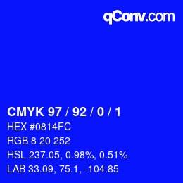 カラーコード: CMYK 97 / 92 / 0 / 1 | qconv.com