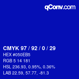 カラーコード: CMYK 97 / 92 / 0 / 29 | qconv.com