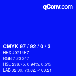 カラーコード: CMYK 97 / 92 / 0 / 3 | qconv.com