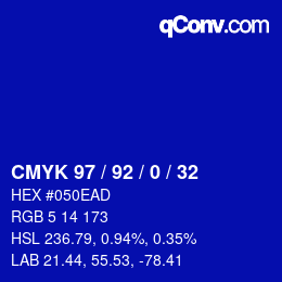 カラーコード: CMYK 97 / 92 / 0 / 32 | qconv.com