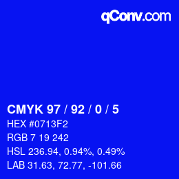 カラーコード: CMYK 97 / 92 / 0 / 5 | qconv.com