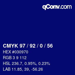 Color code: CMYK 97 / 92 / 0 / 56 | qconv.com