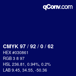 カラーコード: CMYK 97 / 92 / 0 / 62 | qconv.com