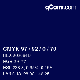 カラーコード: CMYK 97 / 92 / 0 / 70 | qconv.com
