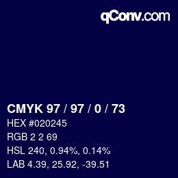 カラーコード: CMYK 97 / 97 / 0 / 73 | qconv.com