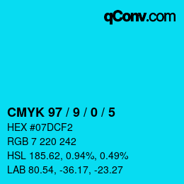 カラーコード: CMYK 97 / 9 / 0 / 5 | qconv.com