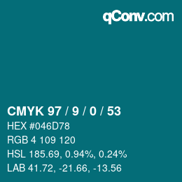 カラーコード: CMYK 97 / 9 / 0 / 53 | qconv.com