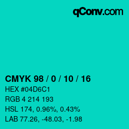 カラーコード: CMYK 98 / 0 / 10 / 16 | qconv.com