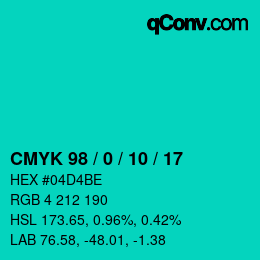 カラーコード: CMYK 98 / 0 / 10 / 17 | qconv.com