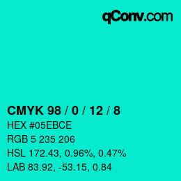 カラーコード: CMYK 98 / 0 / 12 / 8 | qconv.com