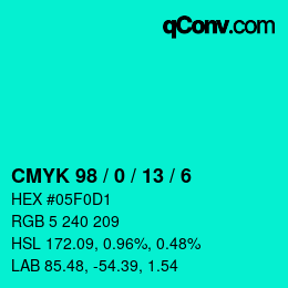 颜色代码: CMYK 98 / 0 / 13 / 6 | qconv.com